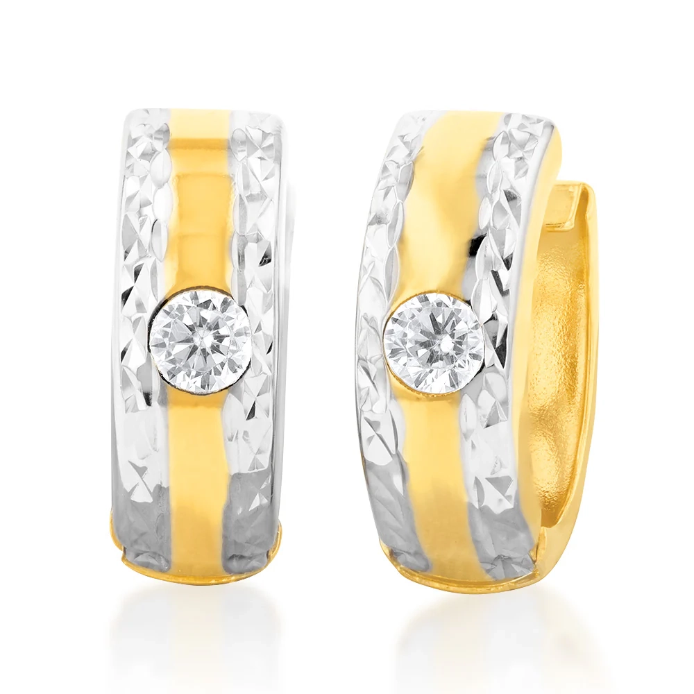 9ct Yellow And White Gold Silverfilled Cubic Zirconia 10mm Hoop Earrin – Shiels Jewellers