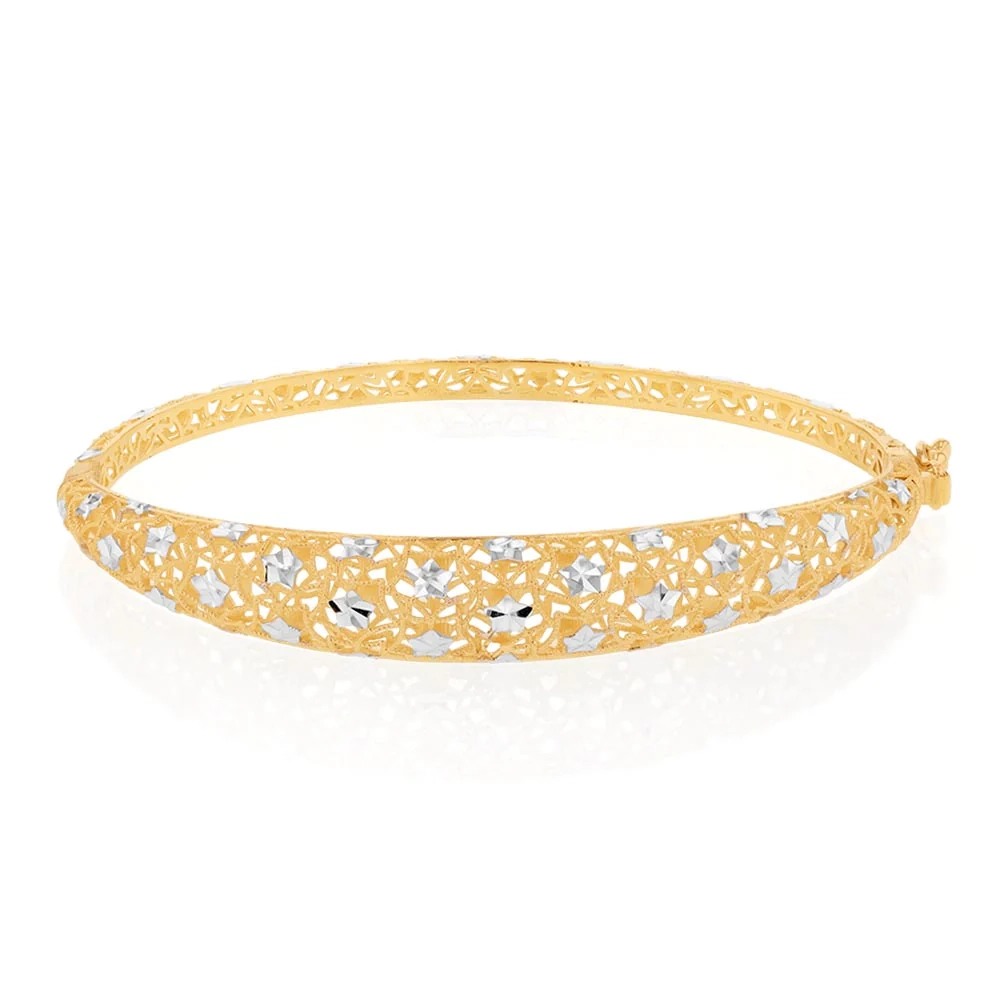 9ct Yellow And White Gold Two Tone Fancy Mesh 65mm Bangle – Shiels Jewellers