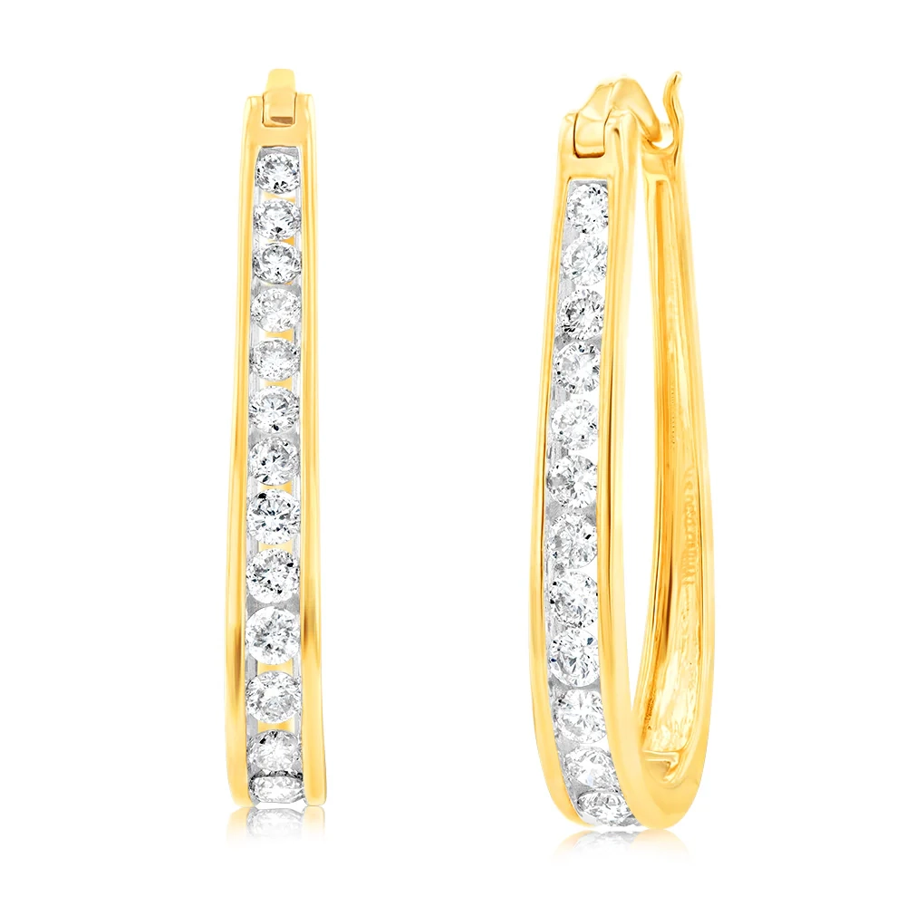 9ct Yellow Gold 1 Carat Channel Set Hoop Earrings with 28 Brilliant Di – Shiels Jewellers