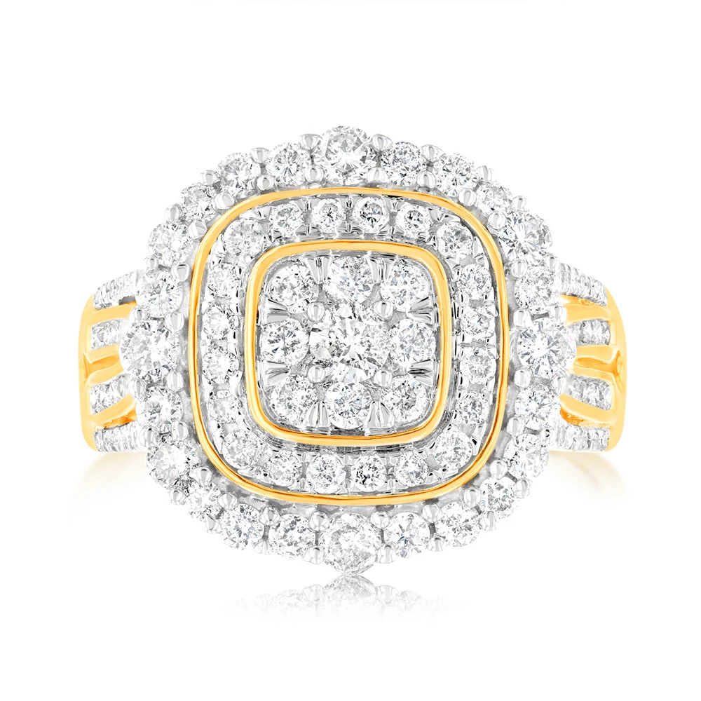 9ct Yellow Gold 1 Carat Diamond Ring with 107 Round Brilliant and Bagu – Shiels Jewellers