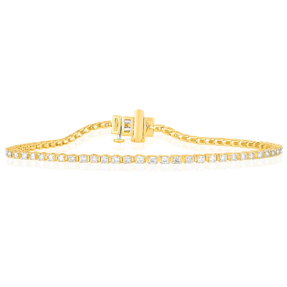 9ct Yellow Gold 1 Carat Diamond Tennis Bracelet set with 68 Brilliant  – Shiels Jewellers