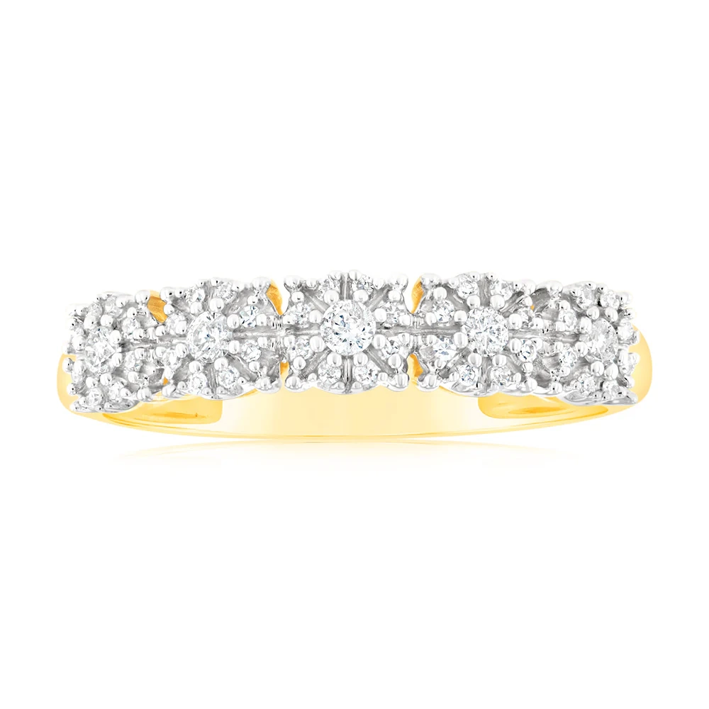 9ct Yellow Gold 1/6 Carat Diamond Ring with 45 Brilliant Cut Diamonds – Shiels Jewellers