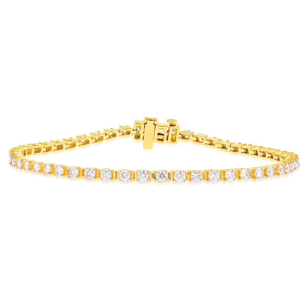 9ct Yellow Gold 2 Carat Diamond Tennis Bracelet set with 54 Brilliant  – Shiels Jewellers