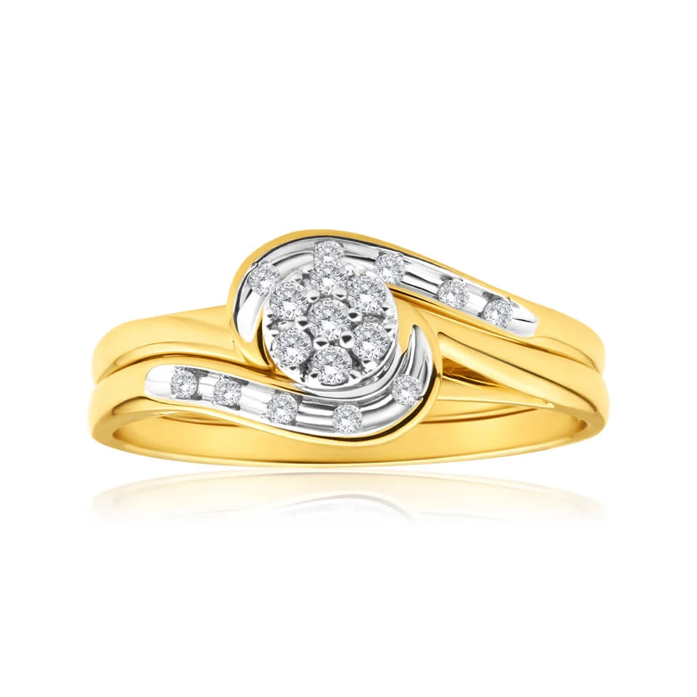 9ct Yellow Gold 2 Ring Bridal Set With 0.15 Carats Of Light Champagne  – Shiels Jewellers