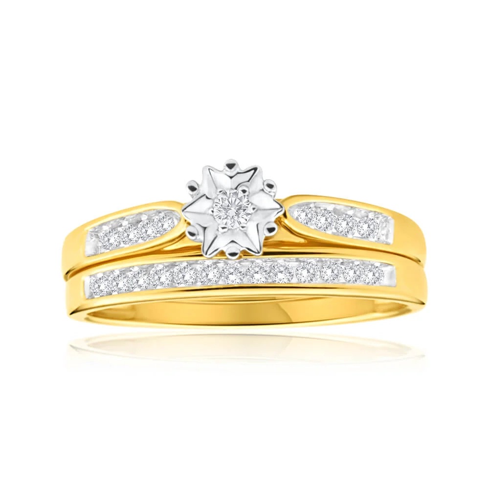 9ct Yellow Gold 2 Ring Bridal Set With 1/4 Carats Of Channel Set Diamo – Shiels Jewellers