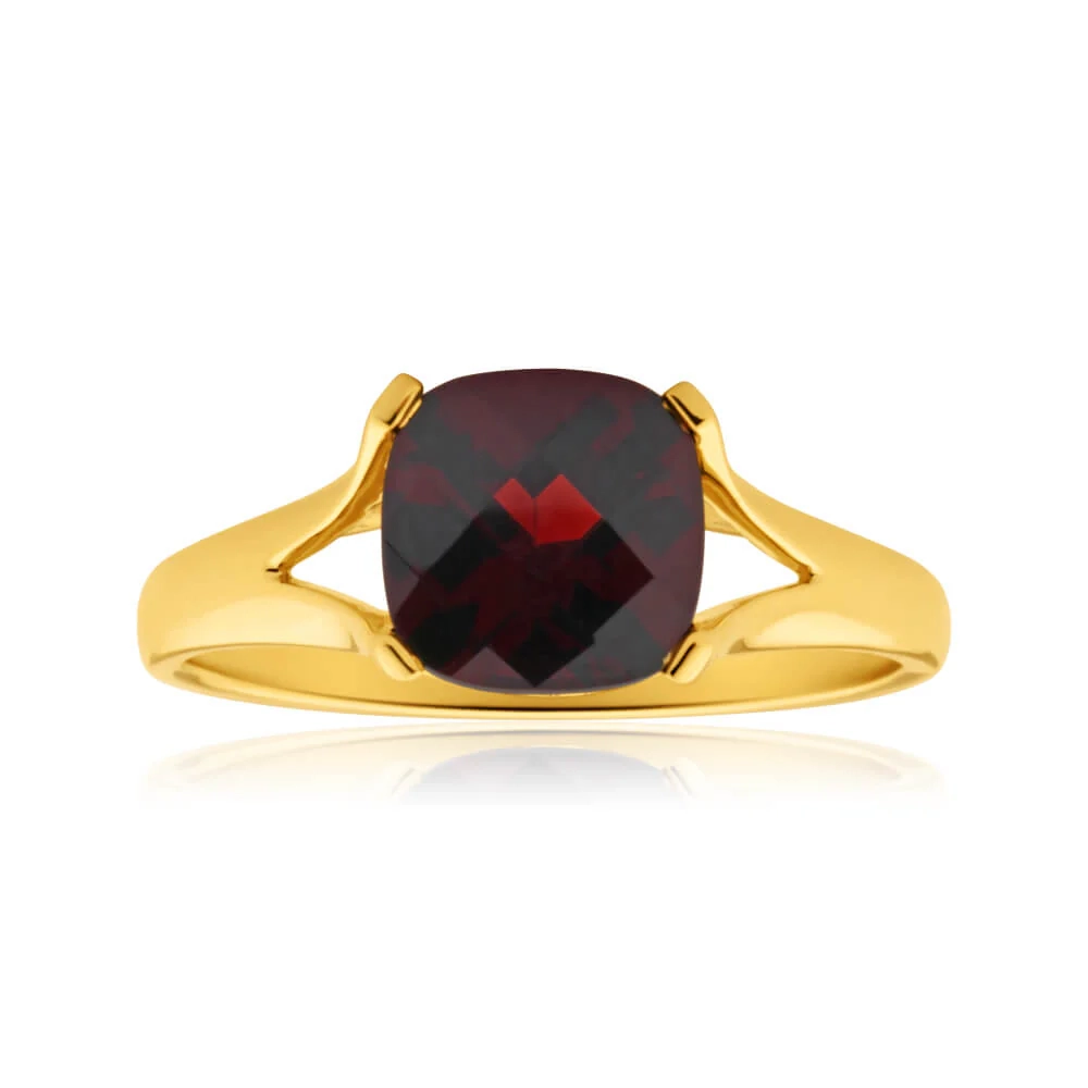 9ct Yellow Gold 2.85ct Cushion Cut Garnet Ring – Shiels Jewellers