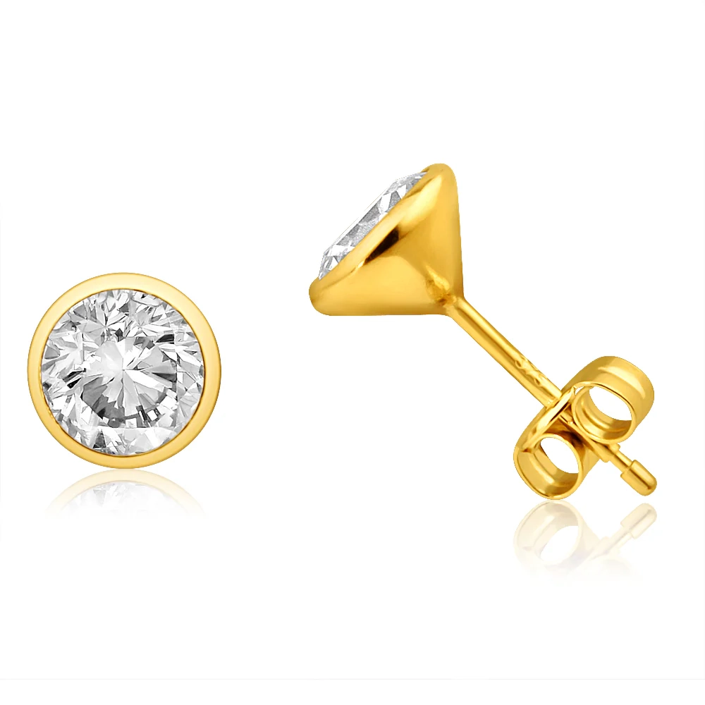 9ct Yellow Gold Bezel Set 6mm Cubic Zirconia Stud Earrings – Shiels Jewellers