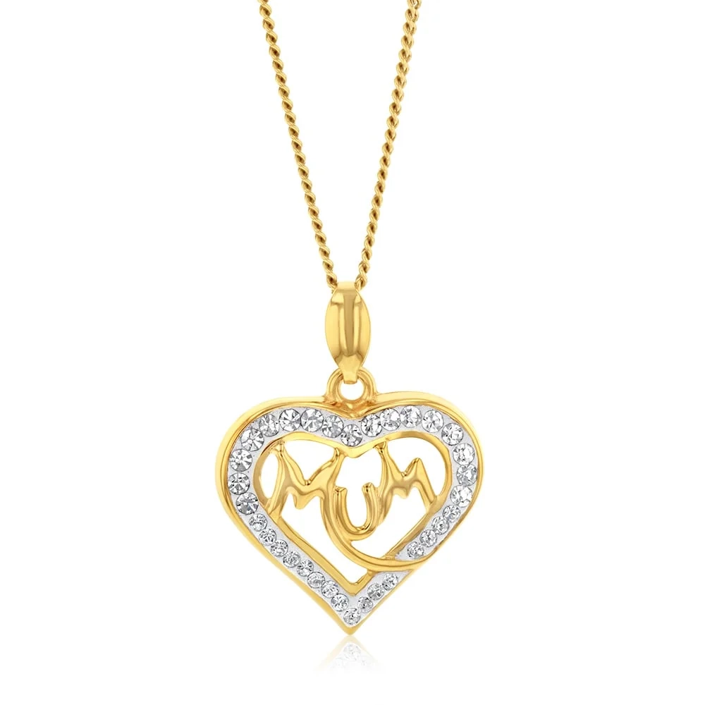 9ct Yellow Gold Crystal Heart Mum Pendant – Shiels Jewellers