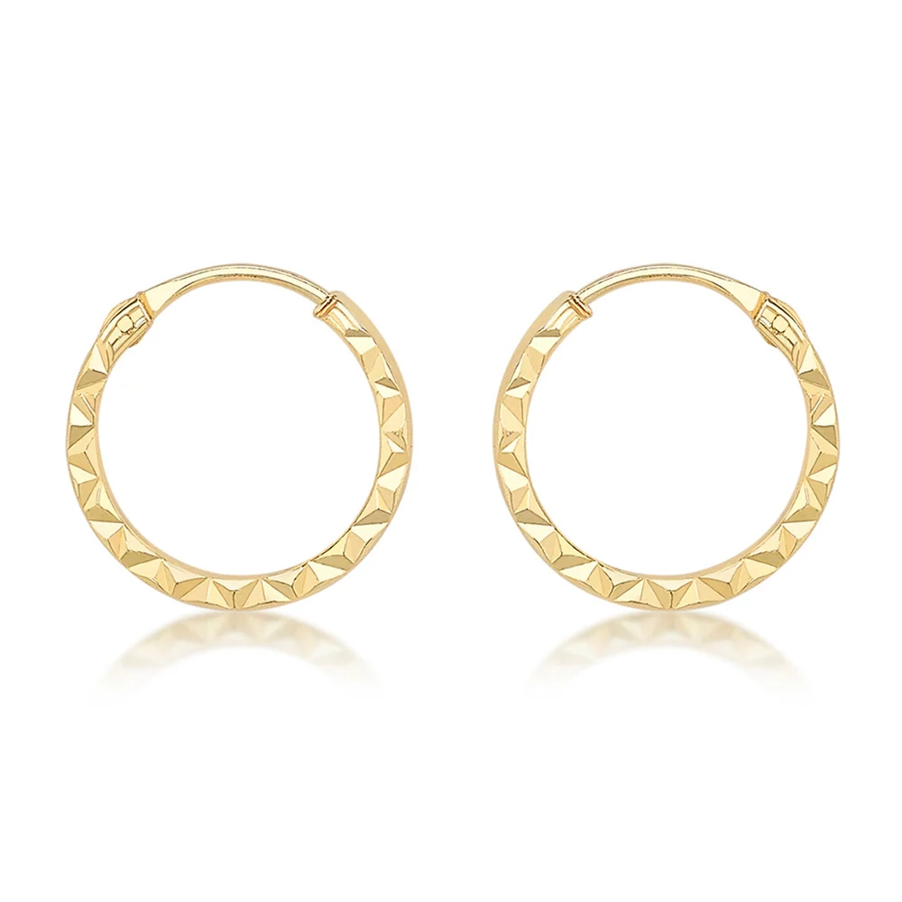 9ct Yellow Gold Diamond Cut 8mm Hoop Earrings – Shiels Jewellers