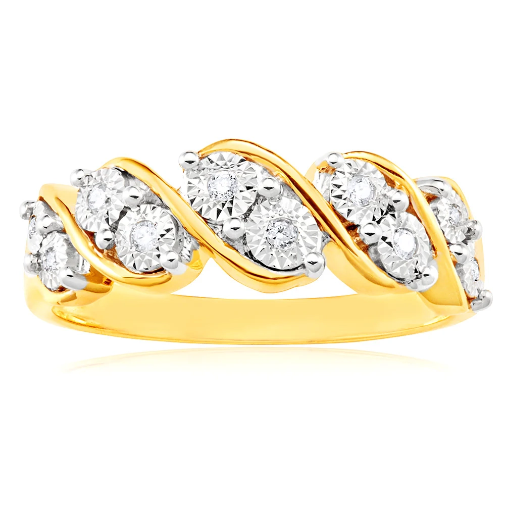 9ct Yellow Gold Diamond Ring Set with 10 Beautiful Brilliant Diamonds – Shiels Jewellers