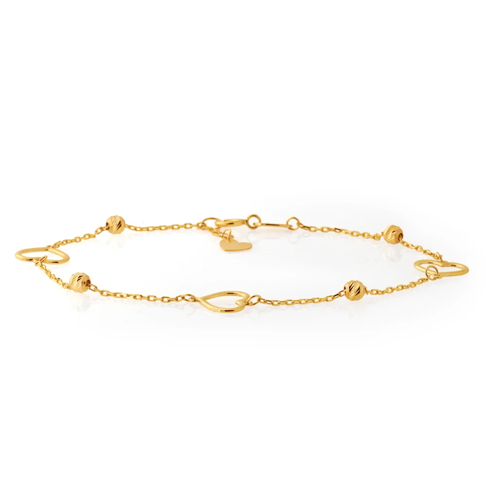 9ct Yellow Gold Heart and Bead 19cm Bracelet – Shiels Jewellers