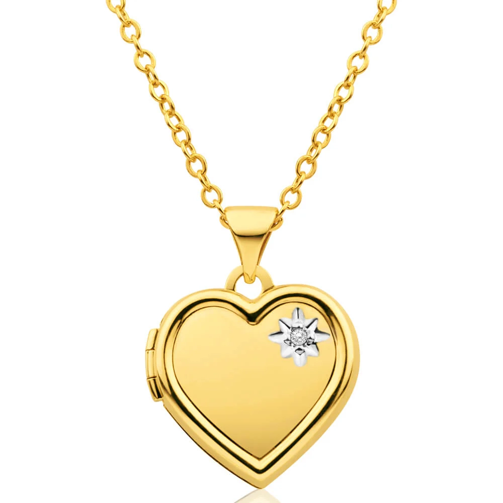 9ct Yellow Gold Heart Shaped Locket with Diamond TW=0.005ct – Shiels Jewellers