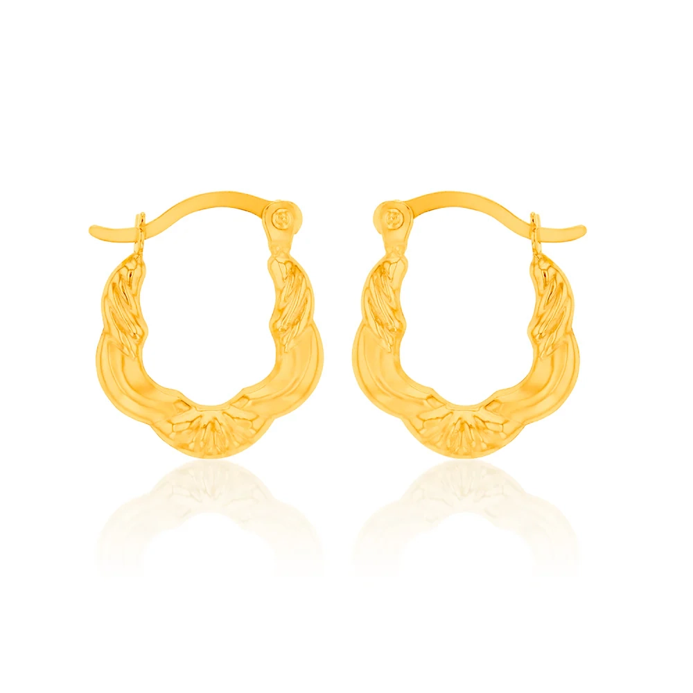 9ct Yellow Gold High Polish Fancy Hoop Earrings – Shiels Jewellers