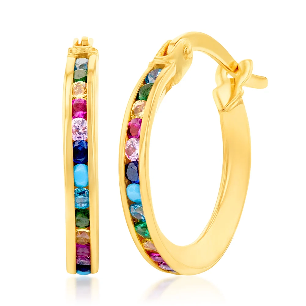 9ct Yellow Gold Multicolour Double Side 10mm Hoop Earrings – Shiels Jewellers