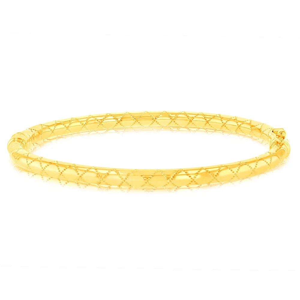 9ct Yellow Gold Patterned Hinged Round Bangle – Shiels Jewellers