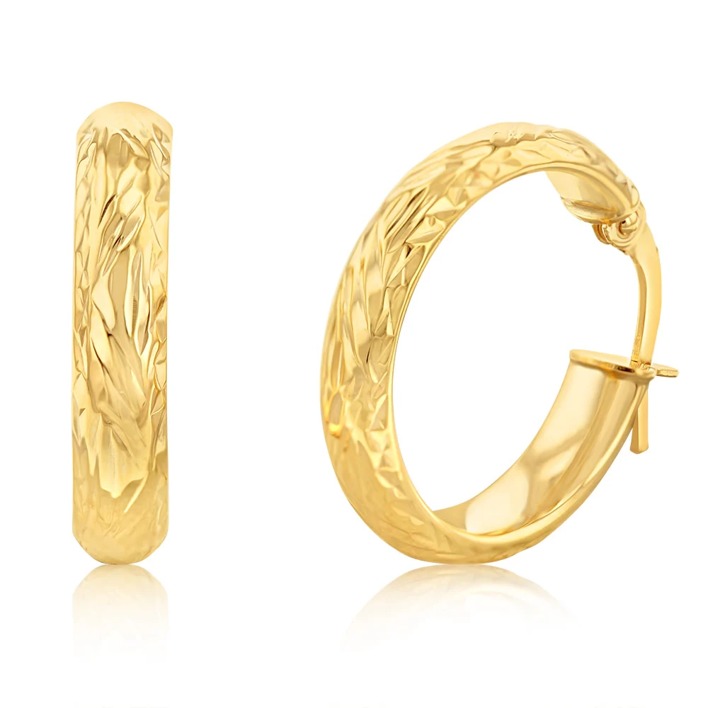 9ct Yellow Gold Patterned Tube 15mm Earrings – Shiels Jewellers