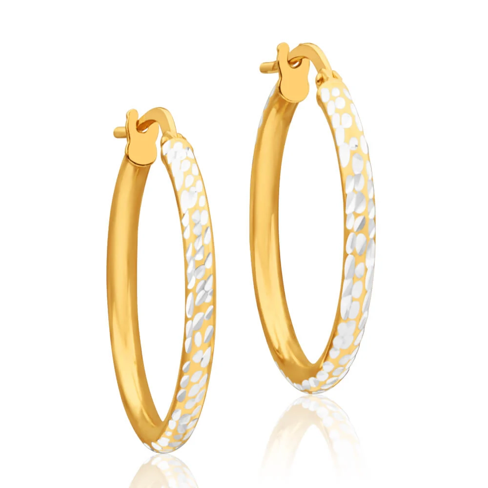 9ct Yellow Gold Silver Filled 20mm Hoop Earrings with diamond cut feat – Shiels Jewellers