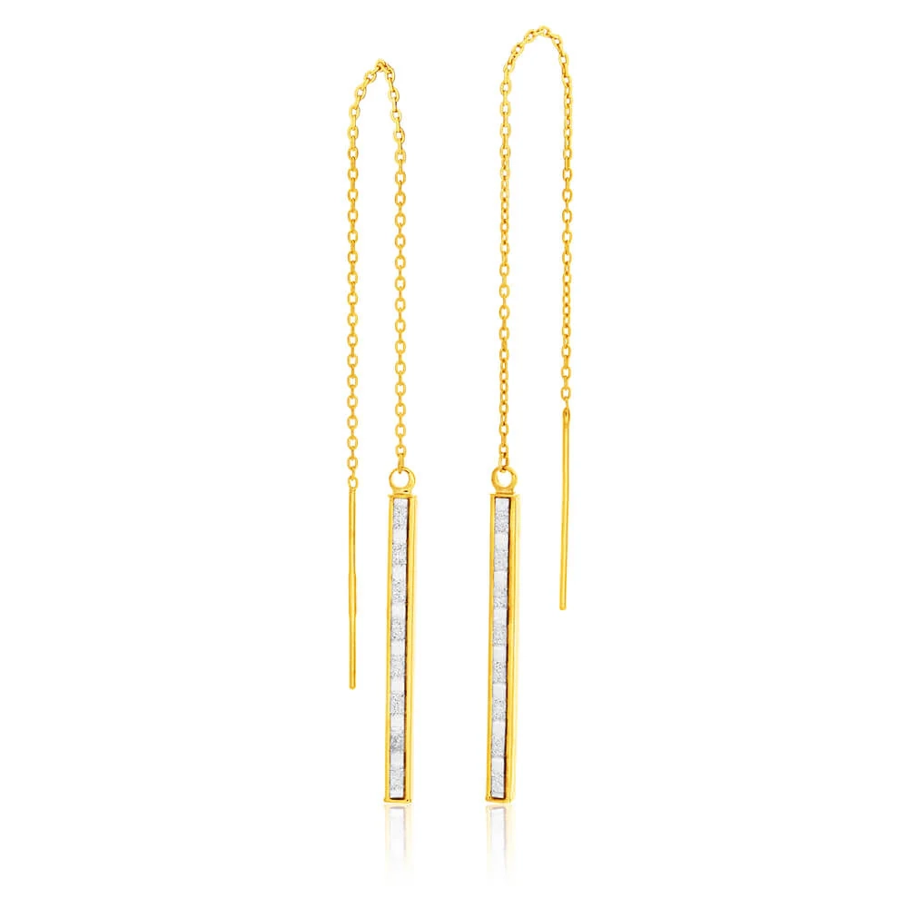 9ct Yellow Gold Silver Filled Crystal Thread Drop Earrings – Shiels Jewellers