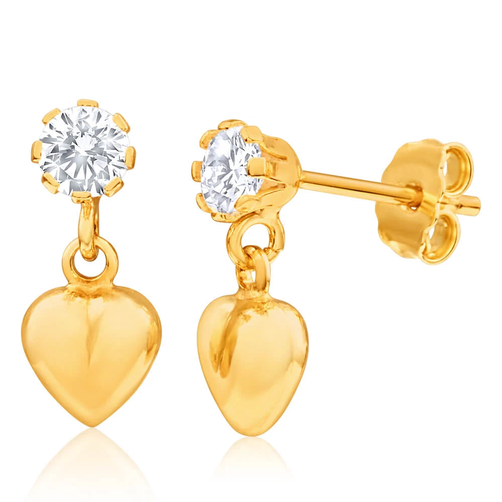 9ct Yellow Gold Silver Filled Cubic Zirconia Heart Drop Earrings – Shiels Jewellers