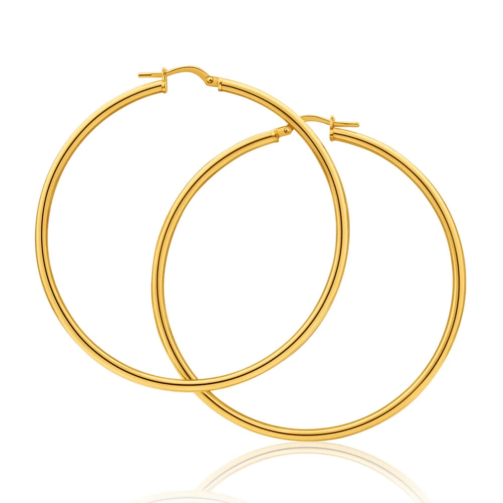 9ct Yellow Gold Silver Filled Gypsy 50mm Hoop Earrings – Shiels Jewellers