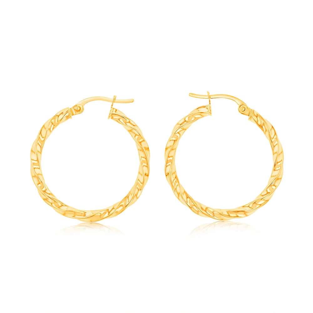 9ct Yellow Gold twist 20mm Hoops Earrings – Shiels Jewellers