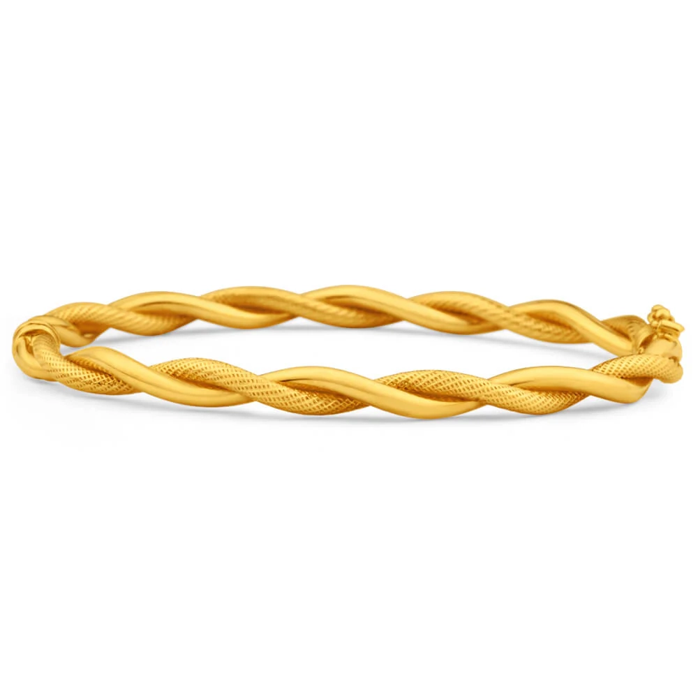 9ct Yellow Gold Twist Oval Bangle – Shiels Jewellers