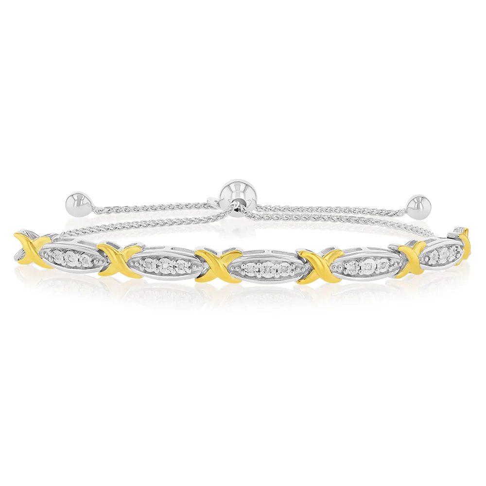 Gold Plated Sterling Silver Diamond Slider Bracelet with 15 Round Bril – Shiels Jewellers