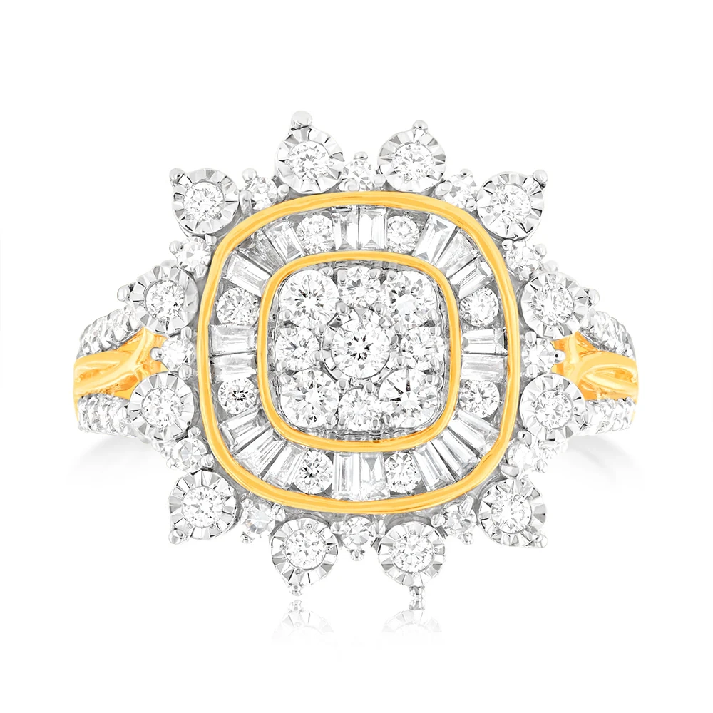 Luminesce Lab Grown 1 Carat Diamond Cushion Cluster Ring in 9ct Yellow – Shiels Jewellers