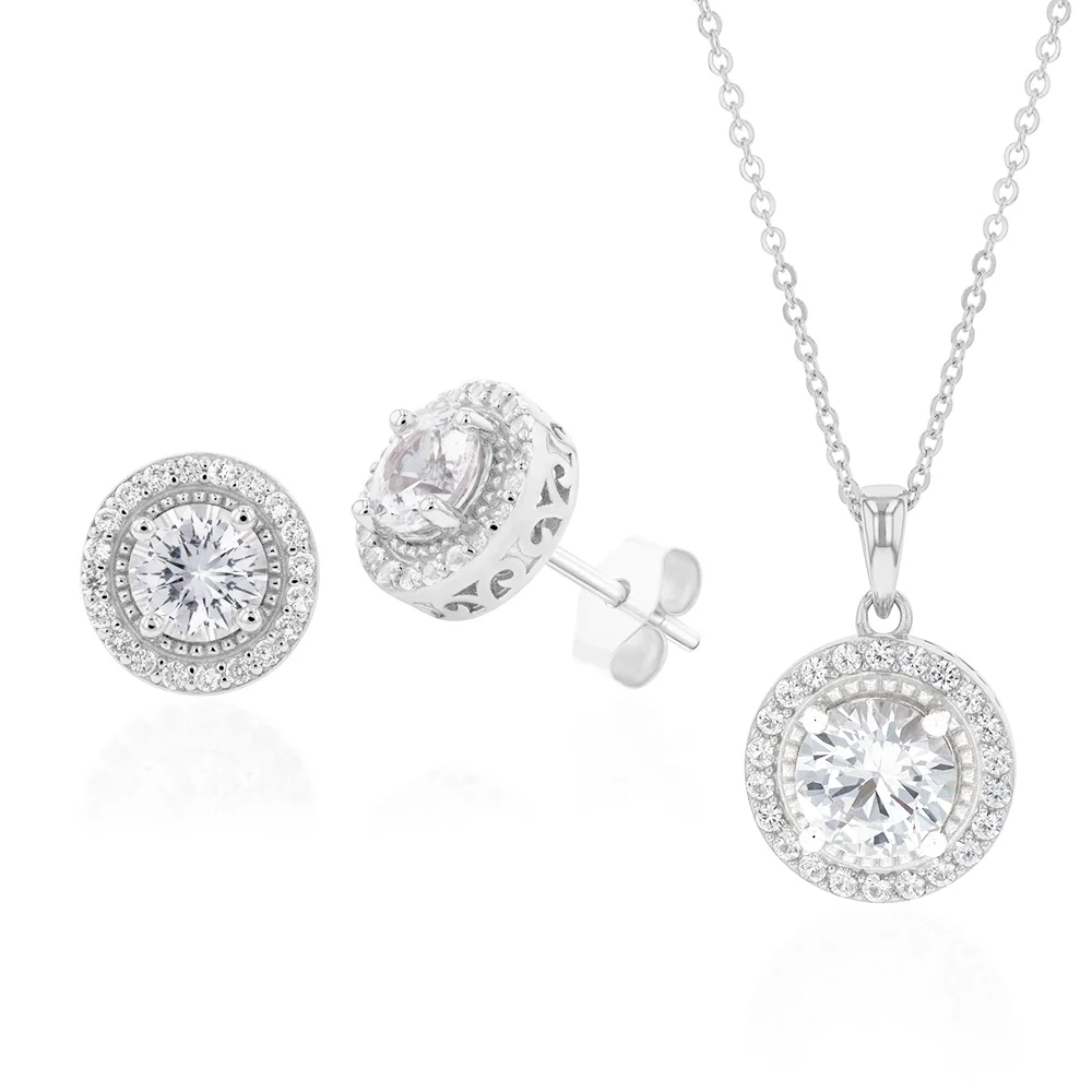 Natural White Sapphire Pendant and Earring Set on Chain in Sterling Si – Shiels Jewellers