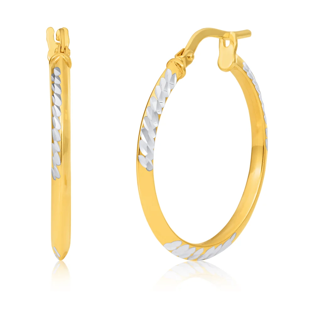 Silverfilled 9ct Yellow Gold 20mm Diamond Cut Hoop Earrings – Shiels Jewellers