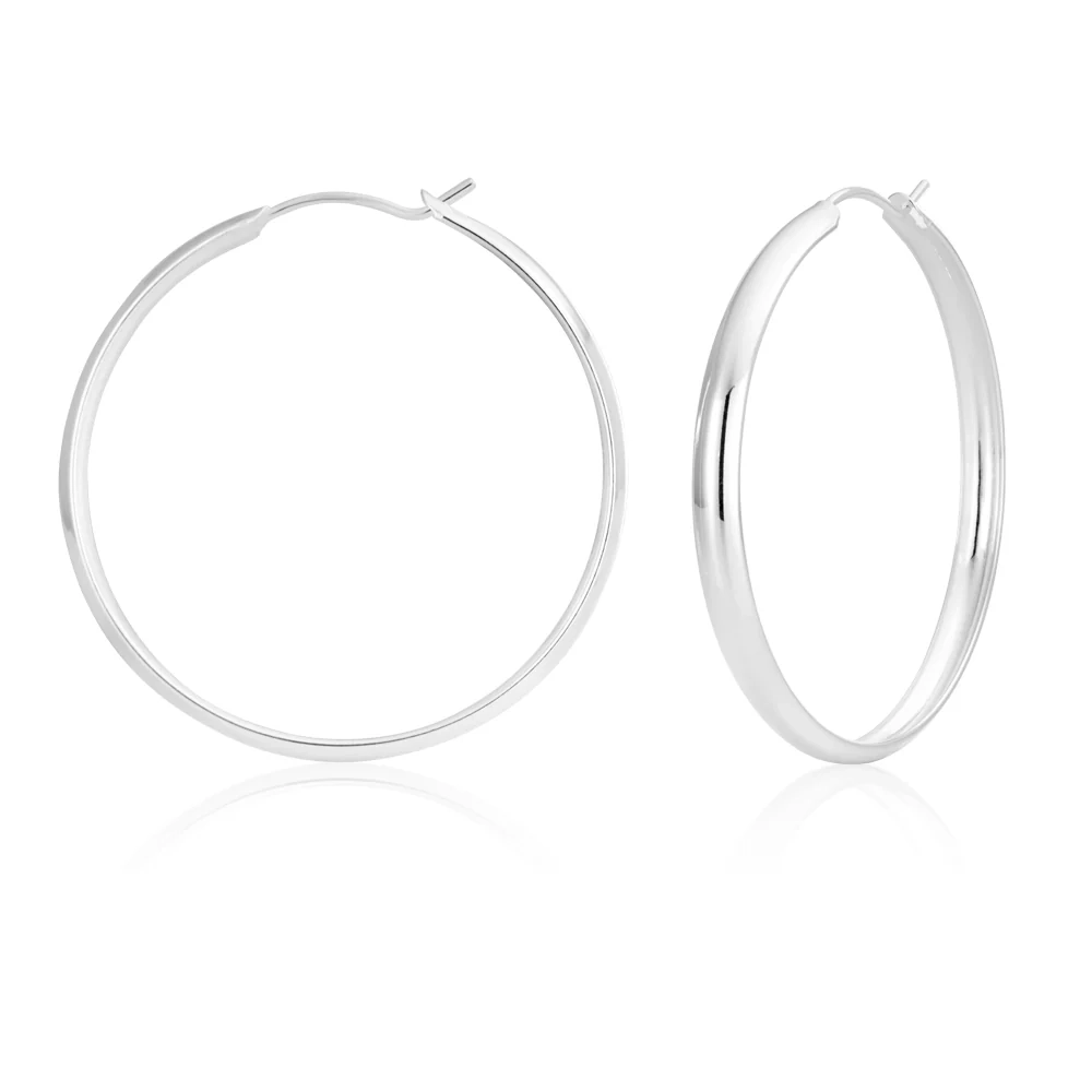 Sterling Silver 40mm Half Round Hoops – Shiels Jewellers