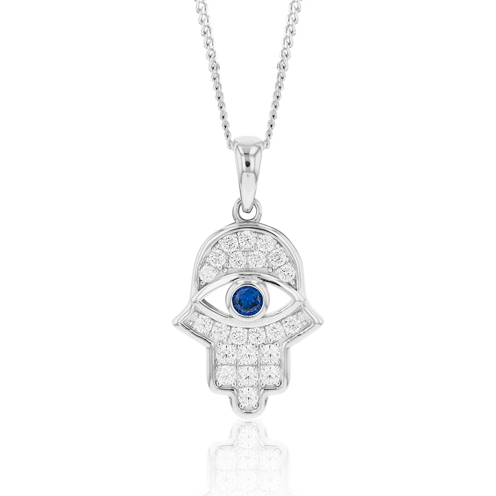 Sterling Silver Cubic Zirconia Hamsa Evil Eye Pendant – Shiels Jewellers