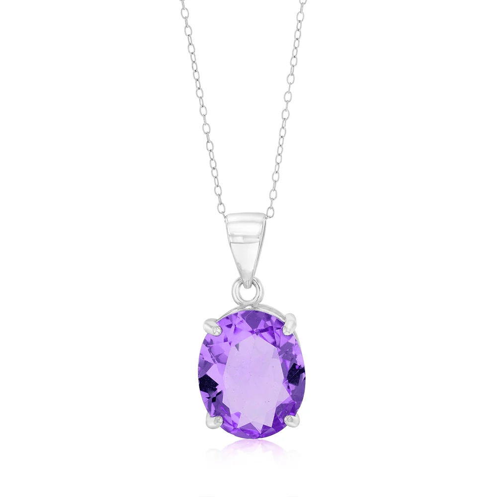 Sterling Silver Oval Created Amethyst Pendant On Chain – Shiels Jewellers