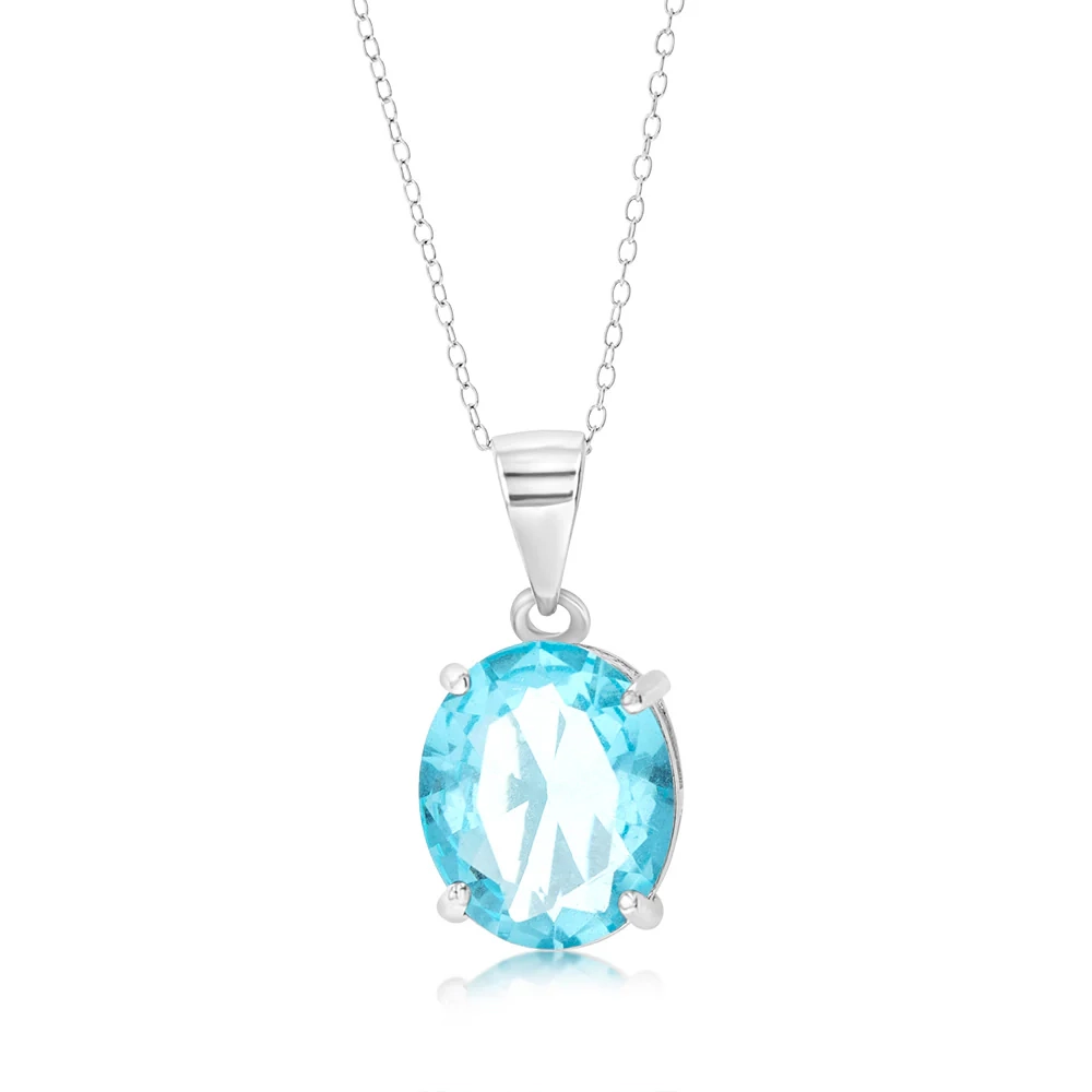 Sterling Silver Oval Created Blue Topaz Pendant On Chain – Shiels Jewellers