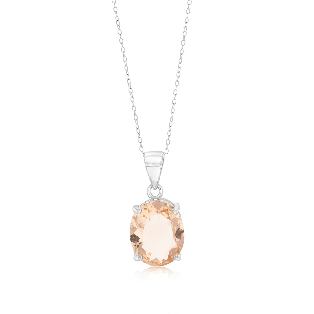 Sterling Silver Oval Created Morganite Pendant On Chain – Shiels Jewellers