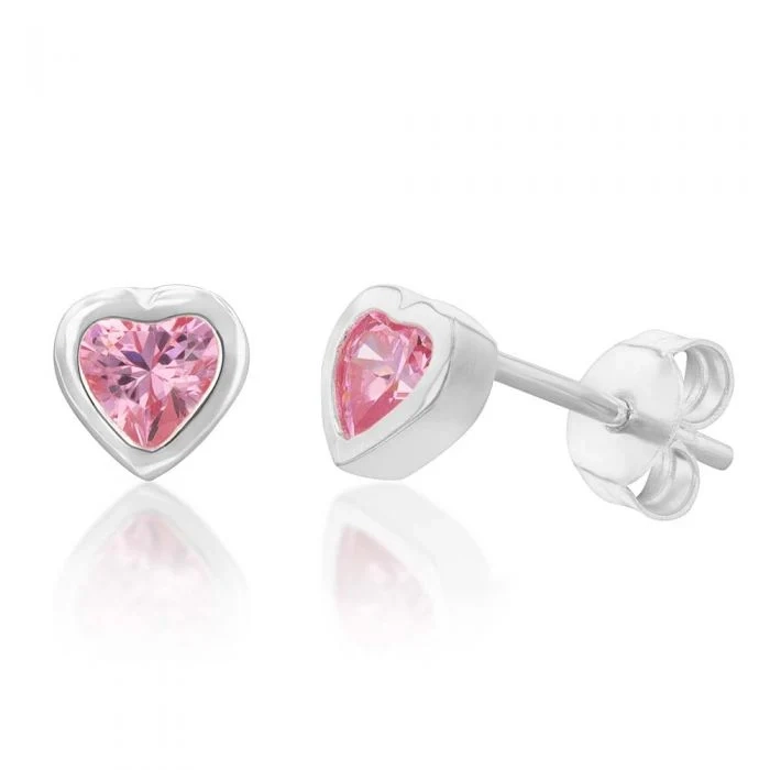 Sterling Silver Pink Cubic Zirconia Heart Stud Earrings – Shiels Jewellers