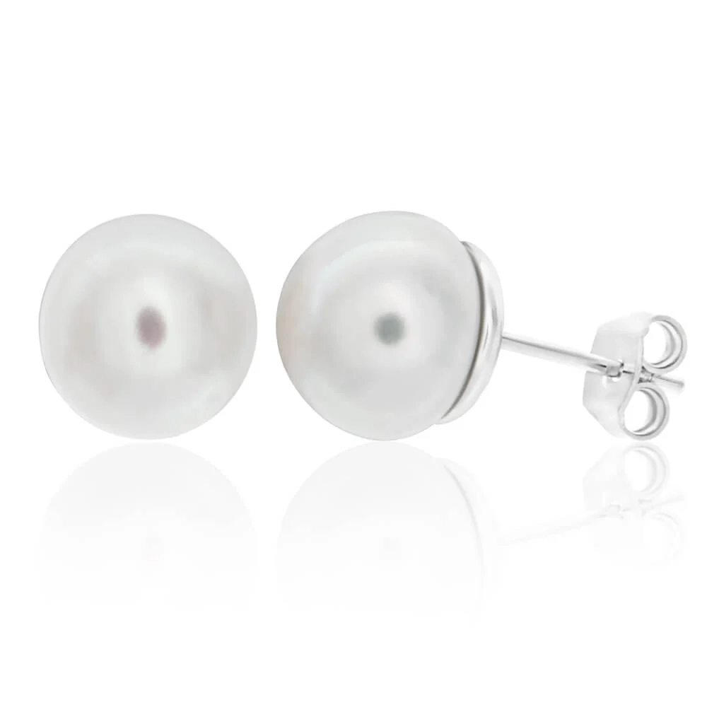 Sterling Silver Rhodium Plated Pearl Stud Earrings – Shiels Jewellers