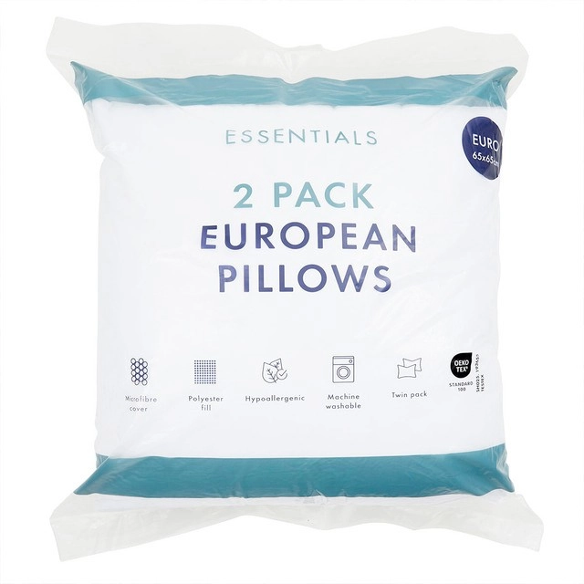 2 Pack European Pillows by Essentials