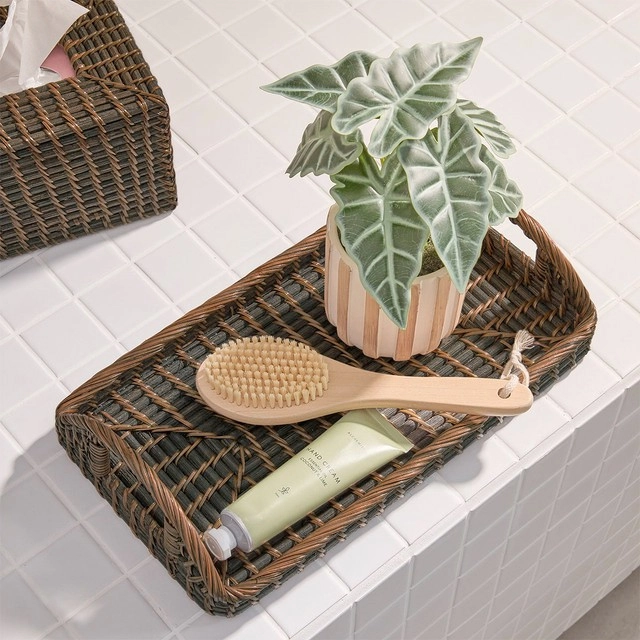 Rattan Black Wash Bathroom Tray by Habitat