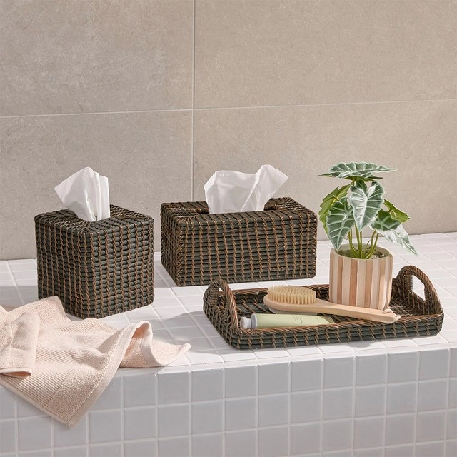 Rattan Black Wash Tissue Box Cover Range by Habitat