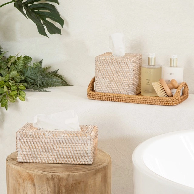 Rattan White Wash Tissue Box Cover Range by Habitat