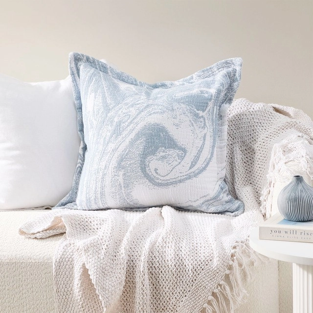 Ripple Blue Square Cushion by Habitat