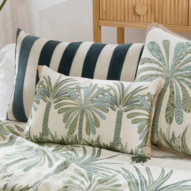 Siwa Palm Embroidered Oblong Cushion by M.U.S.E.