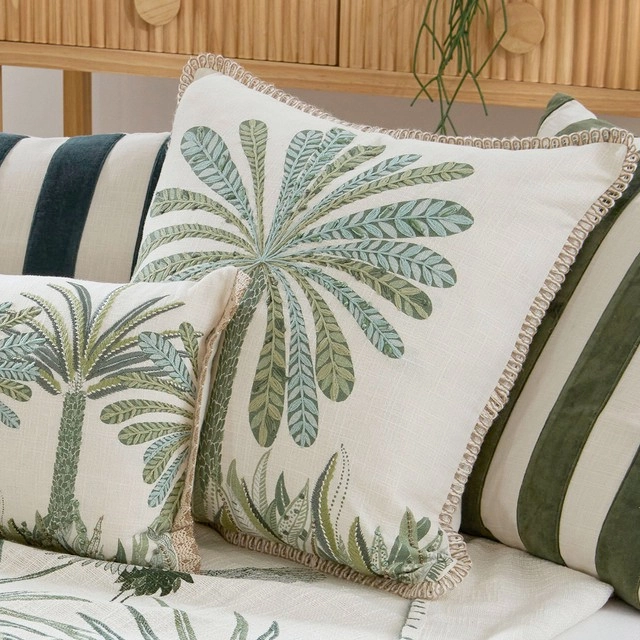 Siwa Palm Embroidered Square Cushion by M.U.S.E.