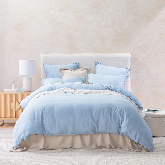 Washed Linen Look Light Blue Quilt Cover Set by Essentials