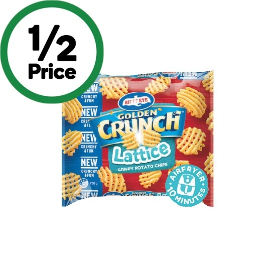 Birds Eye Golden Crunch Sidewinders or Lattice Potato Chips 750g – From the Freezer