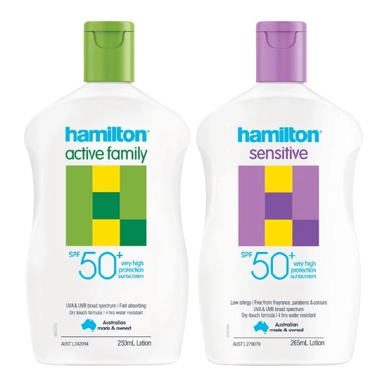 Hamilton Active Family Sunscreen Lotion SPF50+ 250ml or Hamilton Sensitive Sunscreen Lotion SPF50+ 265ml§