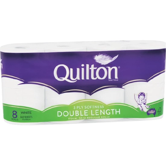 Quilton Double Length Toilet Tissue 3 Ply Pk 8