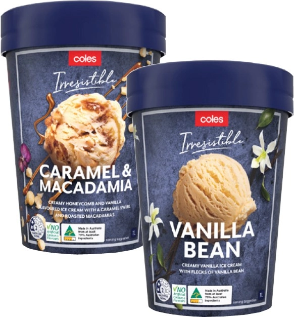 Coles Irresistible Ice Cream Tub 1 Litre