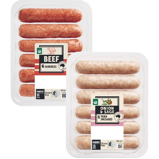 Woolworths Beef, Lamb, Pork or Chicken Sausage Varieties 505g Pk 6